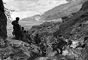 01441 Prints: Home Guard Mountaineers. Men of Bethesda Home Guard singing the Welsh National Anthem