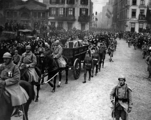 Coffin Prints: Homecoming of the Unknown Warrior. Procession passing through Boulogne, France