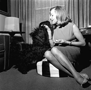 Honor Blackman actress May 1965 with her dog Wotan a Scottish terrier