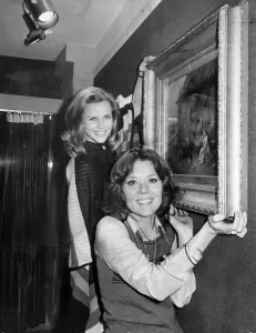 Painting Prints: Honor Blackman and Diana Rigg at opening of art gallery in London - December 1973