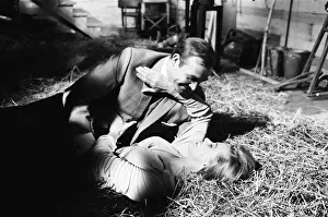 Straw Prints: Honor Blackman as Pussy Galore and Sean Connery as James Bond seen here filming a fight