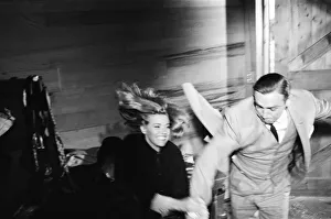 Honor Blackman as Pussy Galore and Sean Connery as James Bond seen here filming a fight