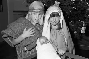 Hopton First and Nursery school nativity - picture of Mary and Joseph and baby Jesus