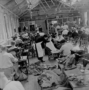 Prisons Prints: Horfield Jail, Bristol in 1960, shows the inmates of Horfield jail sewing mailbags using