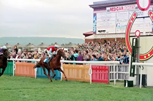 Races Prints: Horse Racing at Redcar. Zetland Gold Cup winner No 11 River North ridden by K Darley