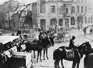 Battles And Campaigns Prints: Horses and men of 1st Anzac Corps seen here in Ypres during the Third Battle of Ypres