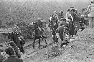 Castle Prints: Horses being prepared for the filming of Hamlet at Dover Castle 23rd April 1990