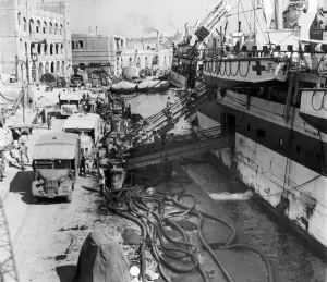 00411 Prints: The hospital carrier ship St David arrives in Malta bearing casuaties of the conflict in