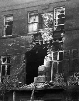 German Navy Prints: House in The Crescent Scarborough hit by German shell fire during a raid by the Imperial