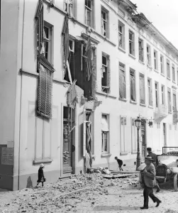 Belgium Prints: Houses damaged by German artillery in Malines ( Mechelen) Circa August / September 1914