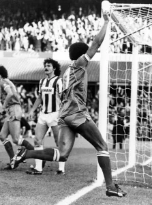 West Bromwich Prints: Howard Gayle celebrates after scoring for Blues against derby rivals Albion
