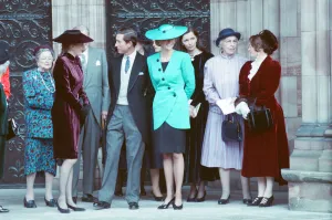 Catherine Walker Prints: HRH THE PRINCE OF WALES & HRH THE PRINCESS OF WALES attend the society wedding of Miss