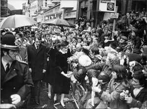 HRH Princess Diana, The Princess of Wales is greeted by a sea of faces on her walk about