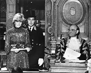 City Hall Prints: HRH Princess Diana, The Princess of Wales thanks the city of Cardiff after admission as a