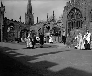HRH The Queen with Duke of Edinburgh escorted by RT Howard Provost of Coventry walk