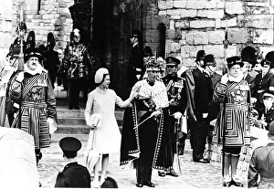 00190 Prints: HRH Queen Elizabeth II with her eldest son Prince Charles at his Investiture