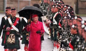 Glove Prints: HRH Queen Elizabeth II inspects guard at presentation of colours from Scottish soldiers