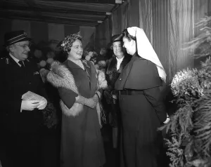 HRH Queen Elizabeth Queen Mother December 1954 opens Highwood Hospital, Mill Hill