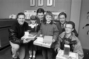 Huddersfield Town Captain Peter Jackson presented prizes to winners of a spot
