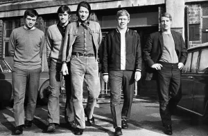 Huddersfield Town footballer Frank Worthington with teammates. February 1970