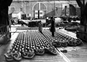 Ocean Prints: The huge anchor chains of The Cunard White Star ocean liner Queen Mary