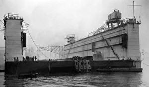 Cranes Prints: The huge Singapore Dock, the first section of which will leave the River Tyne to be towed