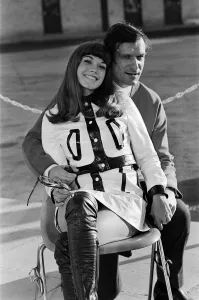 01065 Prints: Hugh Hefner arriving at Gatwick Airport with his girlfriend Barbara Benton