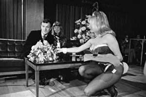 Magazine Prints: Hugh Hefner holds a press conference at the London Playboy Club to announce the formation