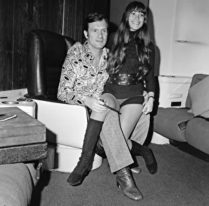 Hugh Hefner pictured in the Playboy Jet with his girlfriend Barbi Benton