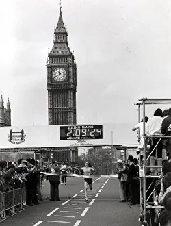 Athletes Prints: HUGH JONES CROSSES THE FINISH LINE TO WIN THE LONDON MARATHON - 9TH MAY 1982