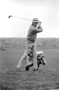 Humour: comedy. Norman Wisdom and Tony Fayne at Golf Course at Penynhell