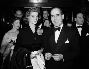 Screen Prints: Humphrey Bogart with his wife Lauren Bacall at a film premiere April 1951