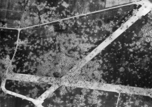 Usaaf Prints: Hundreds of bomb craters dot the Evreux-Fauville airfield