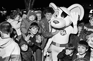 Character Prints: Hundreds of children packed the piazza for the switching on of the Christmas lights