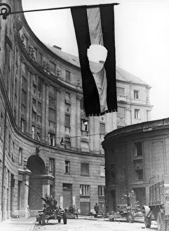 The Hungarian flag seen here flying from a government building in Budapest with the red