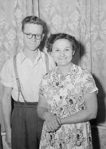 Braces Prints: Husband and wife Mr and Mrs Higgins pose for the camera after giving their view