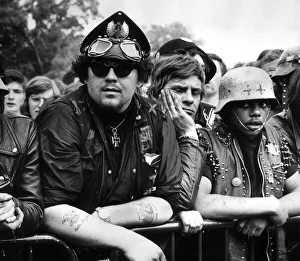 Hyde Park Pop Festival June 1969 Hells Angels stand at the barrier fence in their