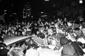 Hysterical fans attend a Bay City Rollers concert in Victoria, London