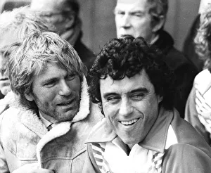Ian McShane and Adam Faith during filming on location at Wembley Stadium - April 1979
