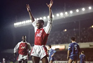 Arms Raised Prints: Ian Wright Arsenal Footballer celebrates his sixth goal in four games