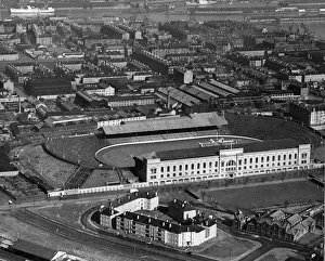 Scotland Prints: Ibrox Park Rangers football stadium ground Glasgow. Aerial view, date unknown