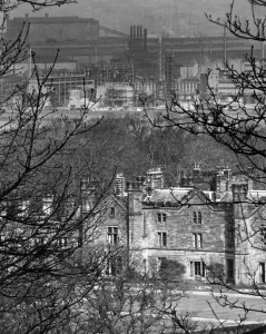 Skyline Prints: ICI owned Wilton Castle, with the towers of industry in the background. 19th April 1979