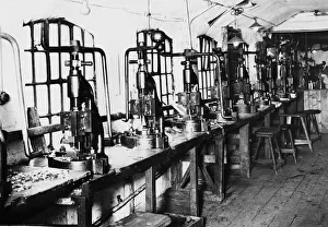 Factories Prints: Idle machinery of which until yesterday workers were turning out coronation material