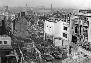 00105 Prints: This image shows the bomb damage to buildings in Smithford Street, Coventry