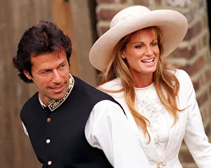 Imran Khan and society heiress Jemima Goldsmith stand for photographers after their