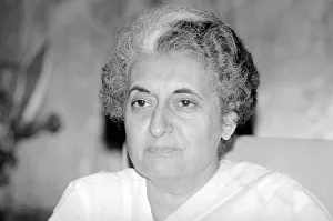 Indian Prime Minister Indira Gandhi seen here in here office in the Parliament building