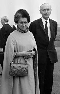 Hand Bag Prints: Indian Prime Minister Mrs Indira Gandhi seen here being greeted by Foreign Secretary Sir