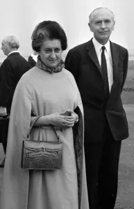 00455 Prints: Indian Prime Minister Mrs Indira Gandhi seen here being greeted by Foreign Secretary Sir