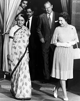 Asia Prints: Indira Gandhi with Queen Elizabeth II and Prince Philip the Duke of Edinburgh seen here