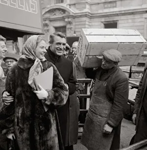 Ingrid Bergman - December 1957 filming in Covent Garden London with Cary